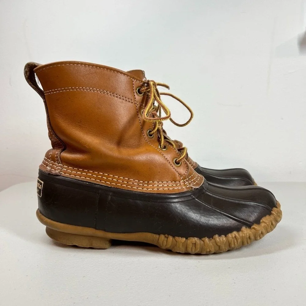 LL Bean Bean Boots Mens 9 M Leather Brown Rubber Waterproof‎ Made USA Duck VTG